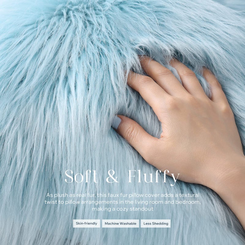 Phantoscope Faux Fur Solid Decorative Pillow Cover Fluffy Throw Pillow Mongolian Luxury Fuzzy Pillow Case Cushion Cover for Bedroom and Couch,Light Blue 12 x 20 Inches - Image 2